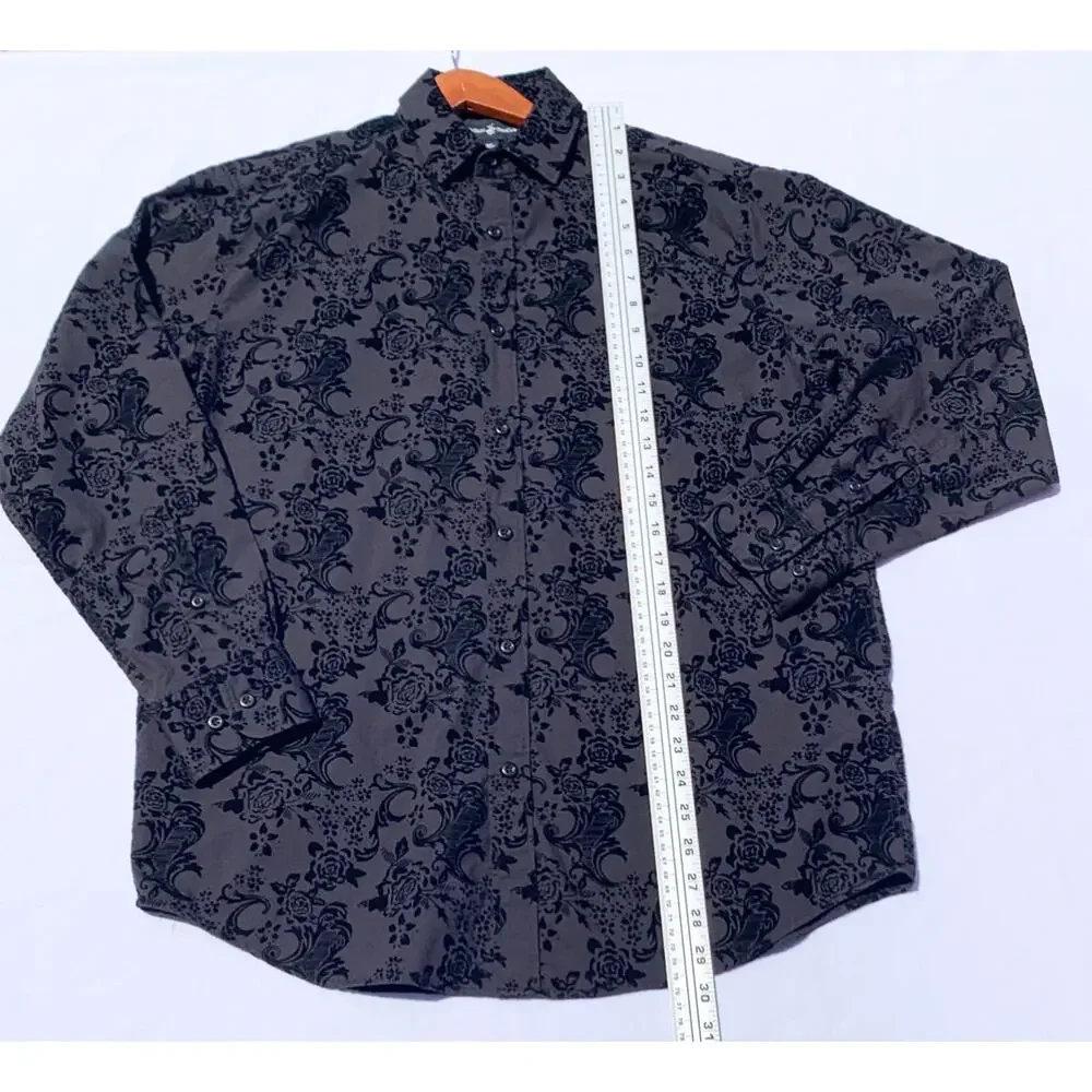 BEVERLY HILLS POLO CLUB Men’s Black Jacquard Long Sleeve Button Front Shirt Med.